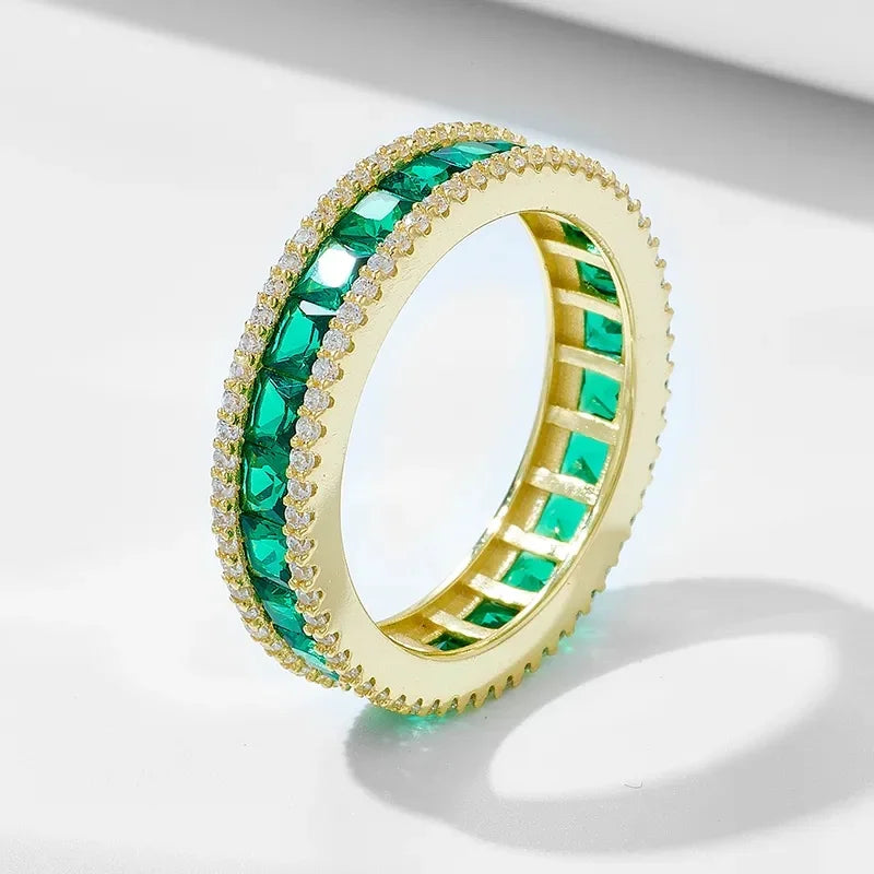 MIORA 925 Sterling Silver Princess-Cut-Emerald Zirconia Ring