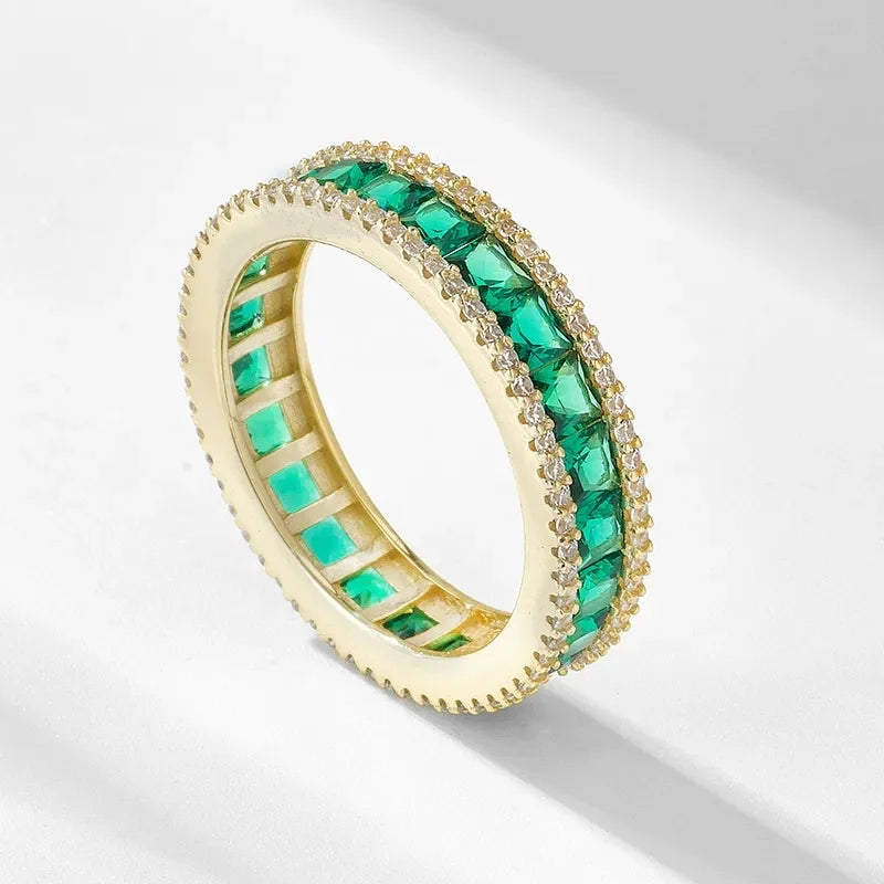 MIORA 925 Sterling Silver Princess-Cut-Emerald Zirconia Ring