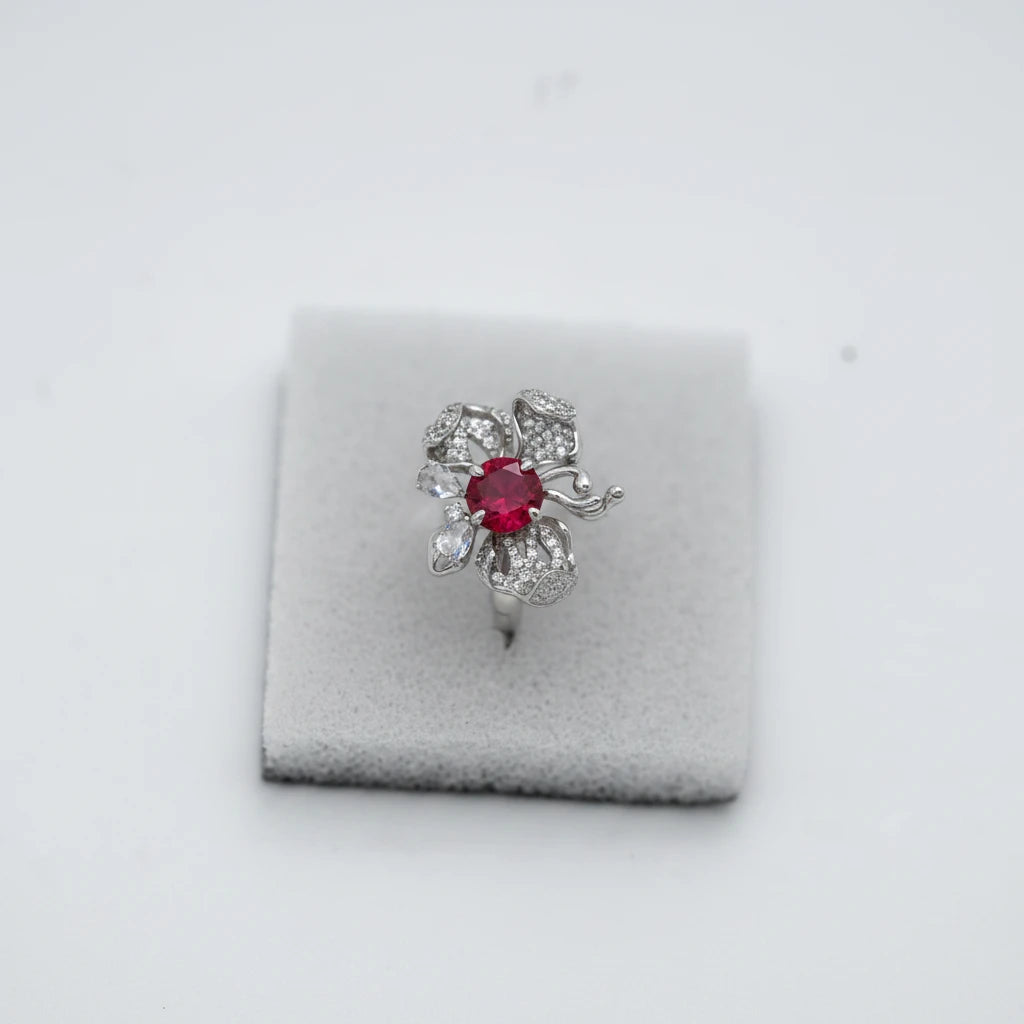 MIORA 925 Sterling Silver Ruby-Flower Zirconia Ring - image 3