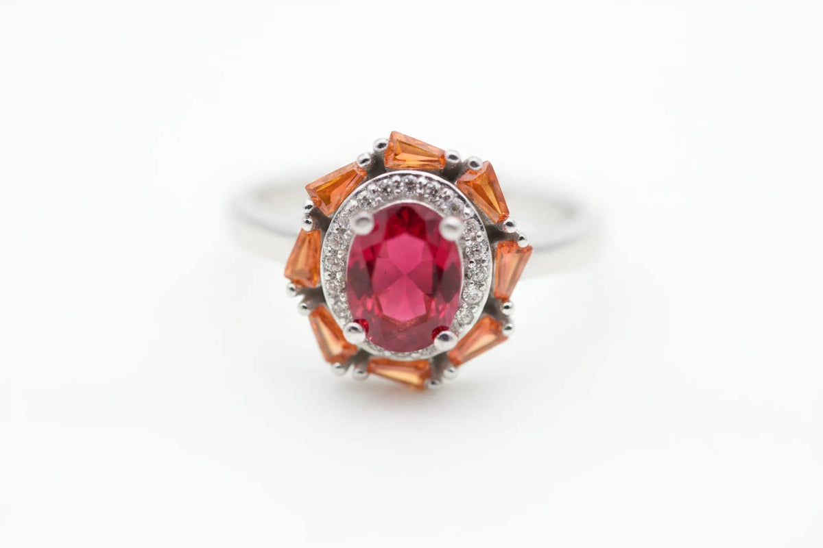 MIORA 925 Sterling Silver Ruby-Halo Zirconia Ring - image 3