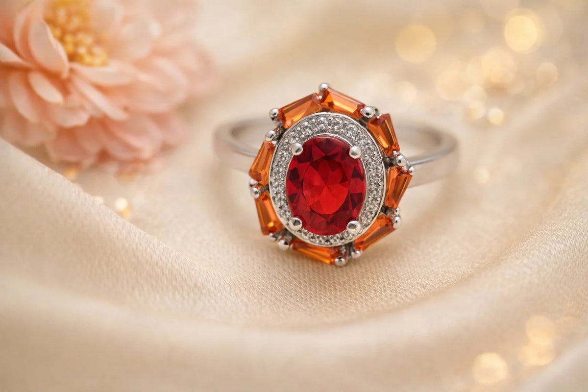MIORA 925 Sterling Silver Ruby-Halo Zirconia Ring - main image