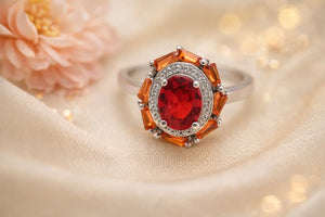 MIORA 925 Sterling Silver Ruby-Halo Zirconia Ring - main image