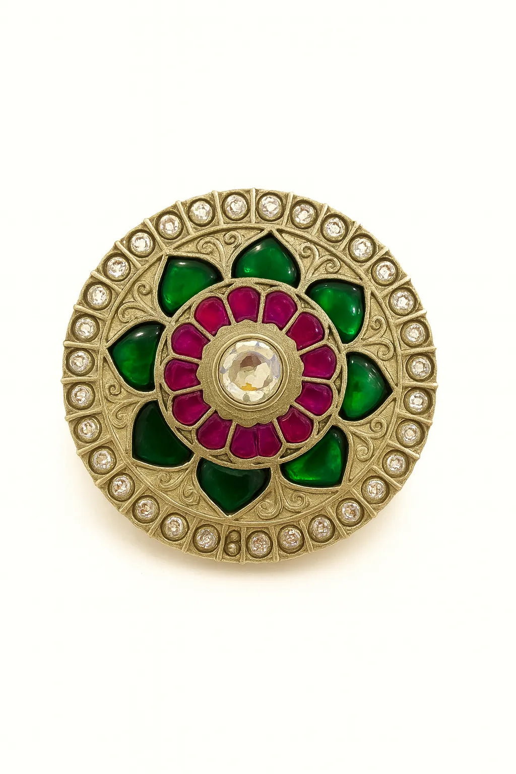 MIORA 925 Sterling Silver Ruby-Red Medallion Brooch - main image