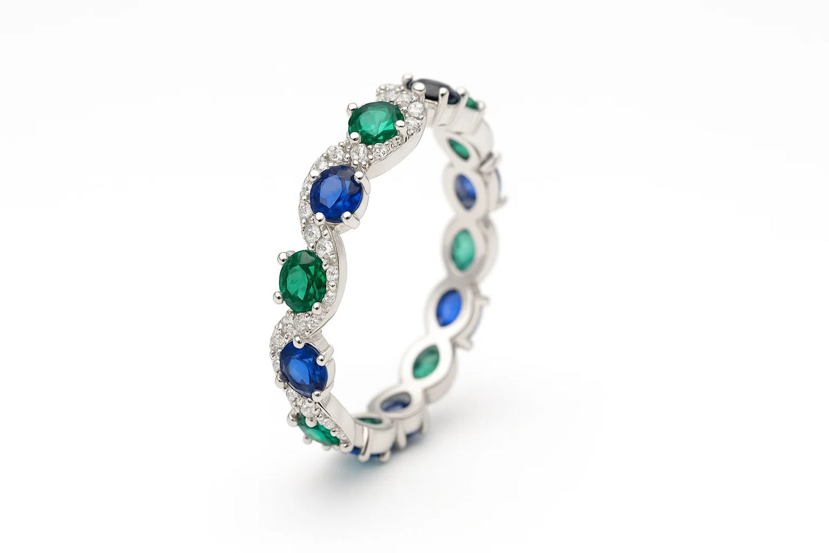 MIORA 925 Sterling Silver Sapphire-Emerald Zirconia Ring - image 3
