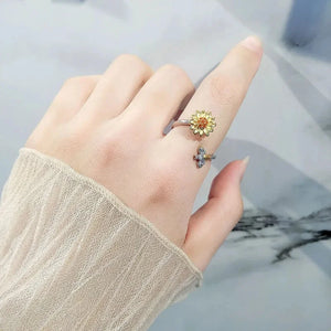 MIORA 925 Sterling Silver Sunflower Bee Ring