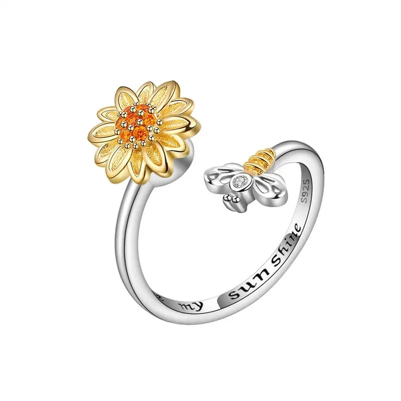 MIORA 925 Sterling Silver Sunflower Bee Ring