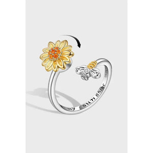 MIORA 925 Sterling Silver Sunflower Bee Ring
