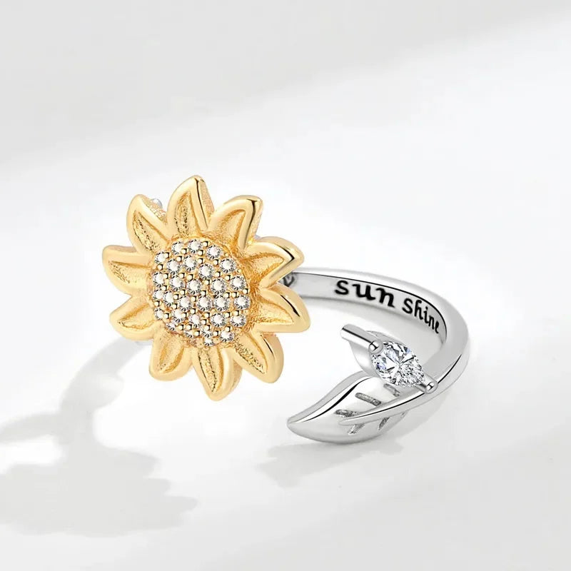 MIORA 925 Sterling Silver Sunflower Bee Ring