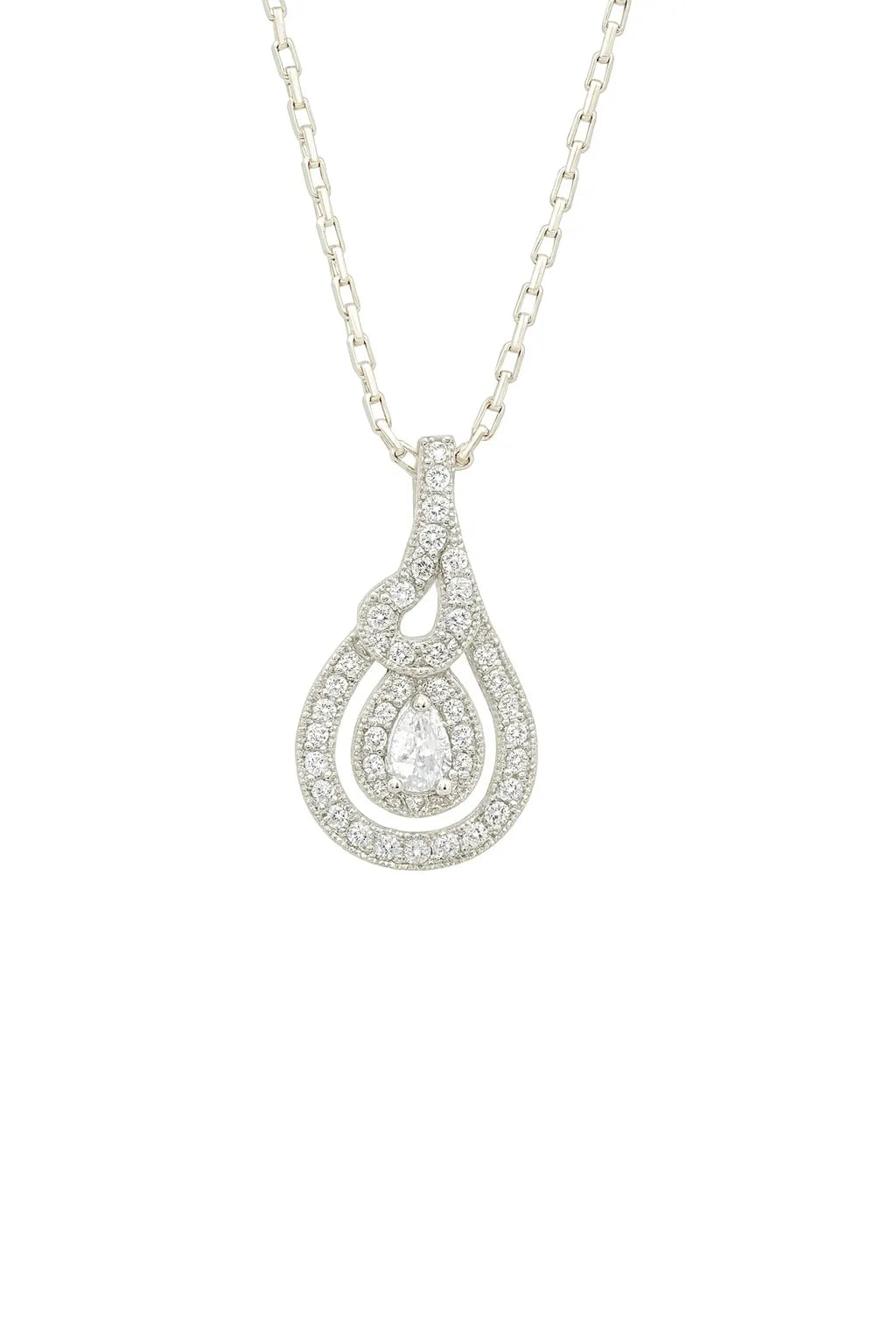 MIORA 925 Sterling Silver Teardrop-Halo Zirconia Necklace