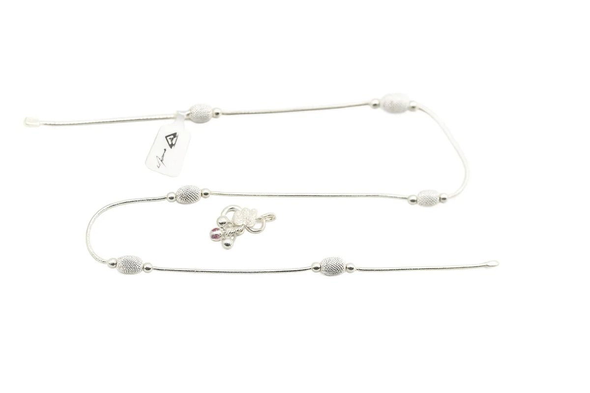 MIORA 925 Sterling Silver Textured Bead Anklet - image 3
