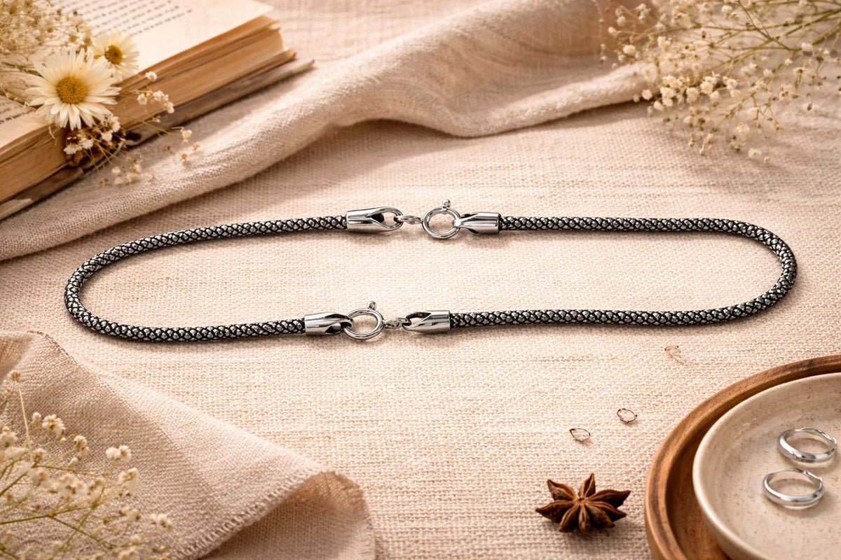 MIORA 925 Sterling Silver Textured Rope Anklet