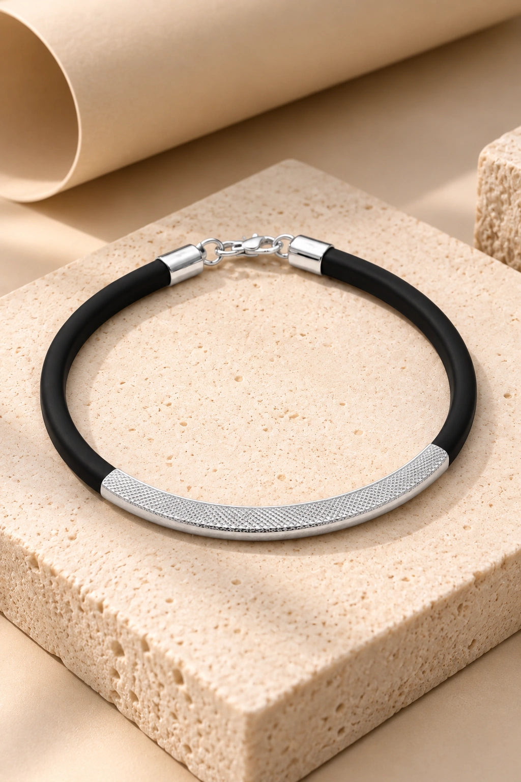 MIORA 925 Sterling Silver Textured Strap Bracelet