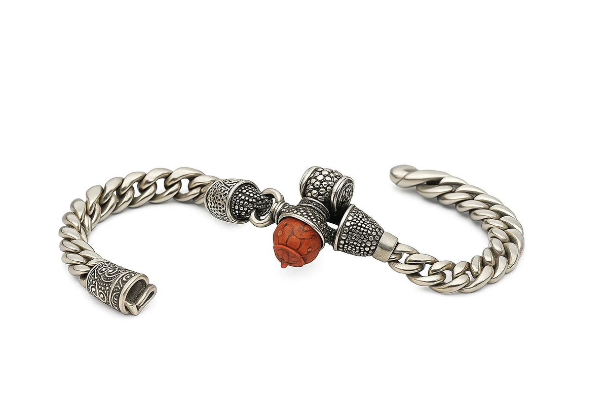 MIORA 925 Sterling Silver Tribal-Beaded Rudraksha Bracelet