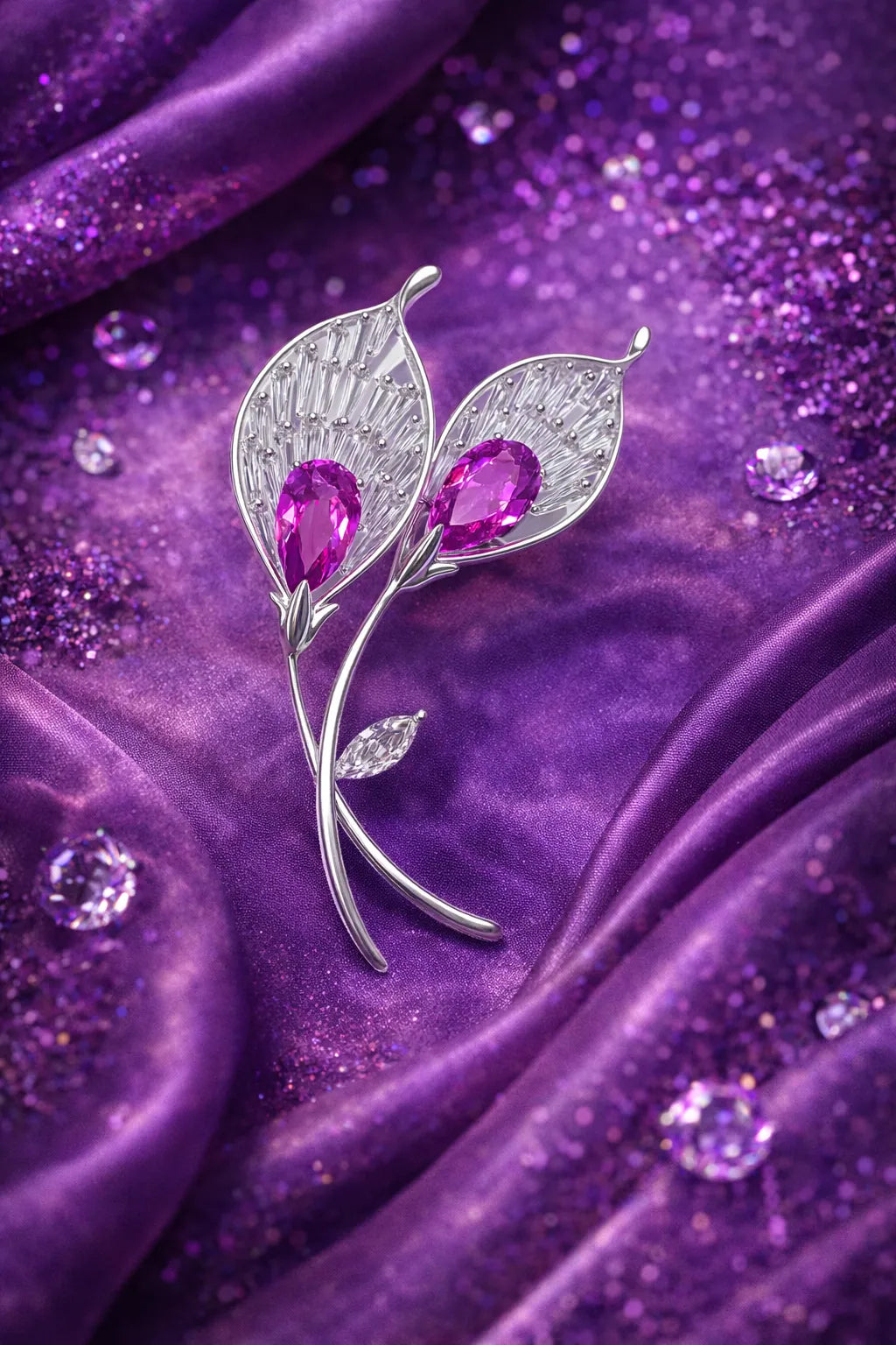 MIORA 925 Sterling Silver Twin-Blossom Zirconia Brooch