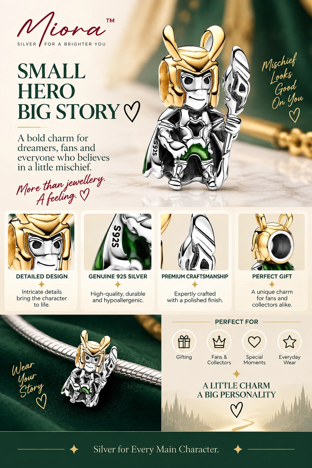 MIORA 925 Sterling Silver Warrior Bead