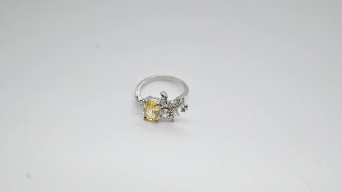 MIORA 925 Sterling Silver Yellow-Cushion-Cut Zirconia Ring - image 3