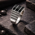 Black Onyx Mens Ring | Bold Rectangular Design with Textured Detailing