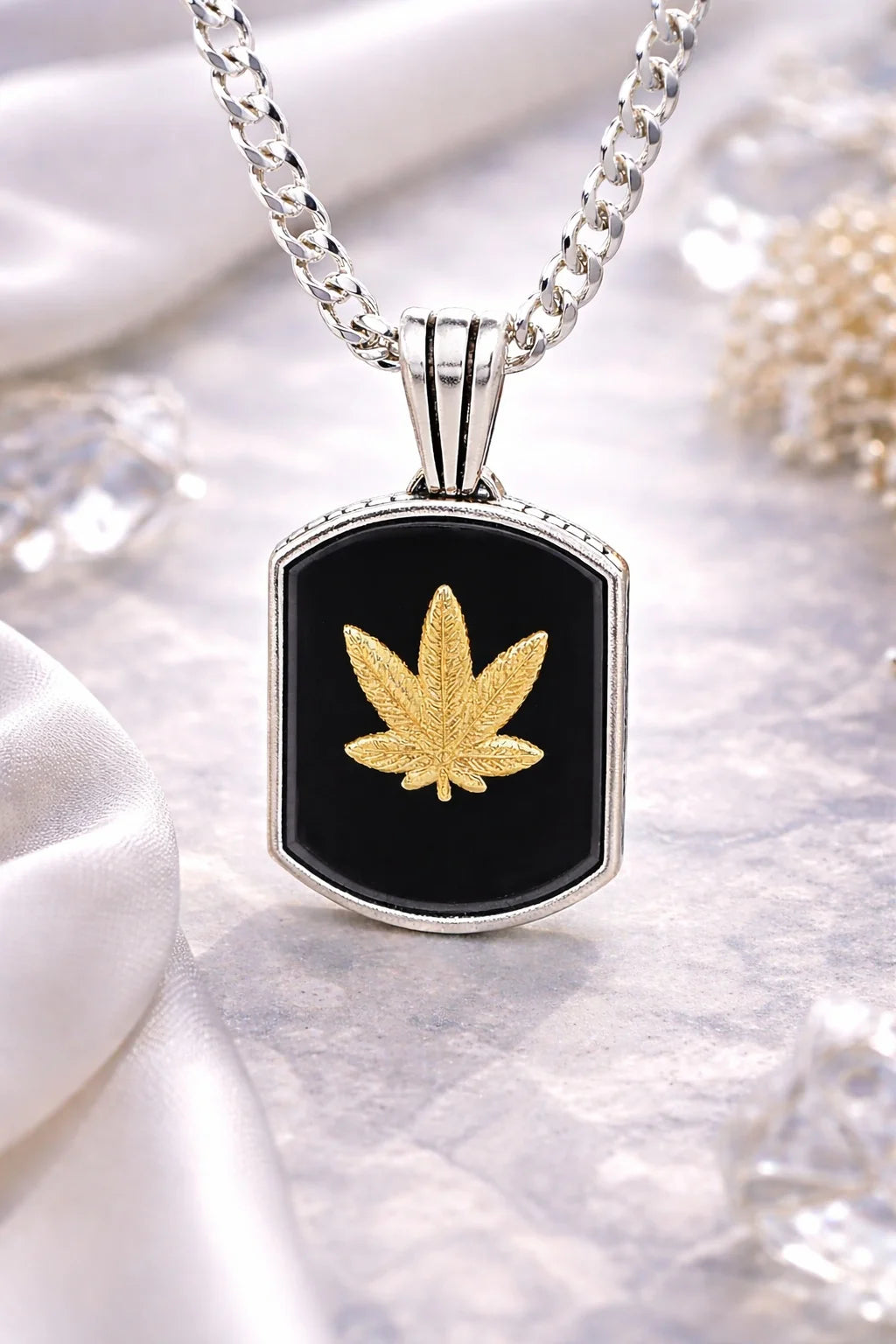 Black & Gold Leaf Emblem Pendant