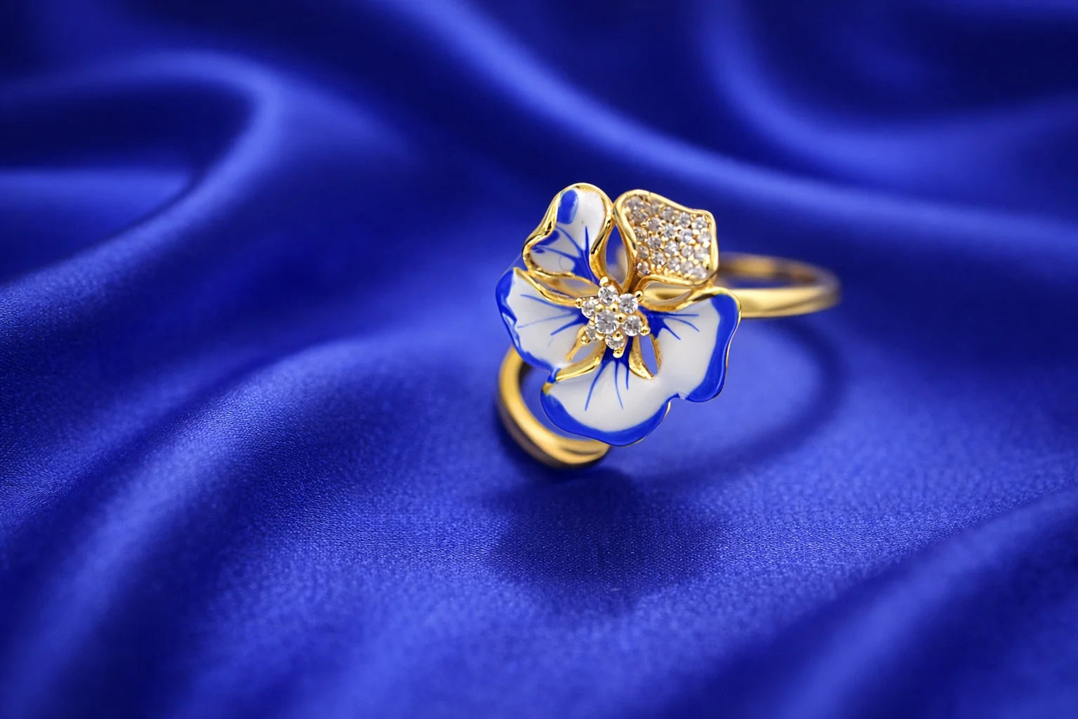 Blue Enamel Flower Ring