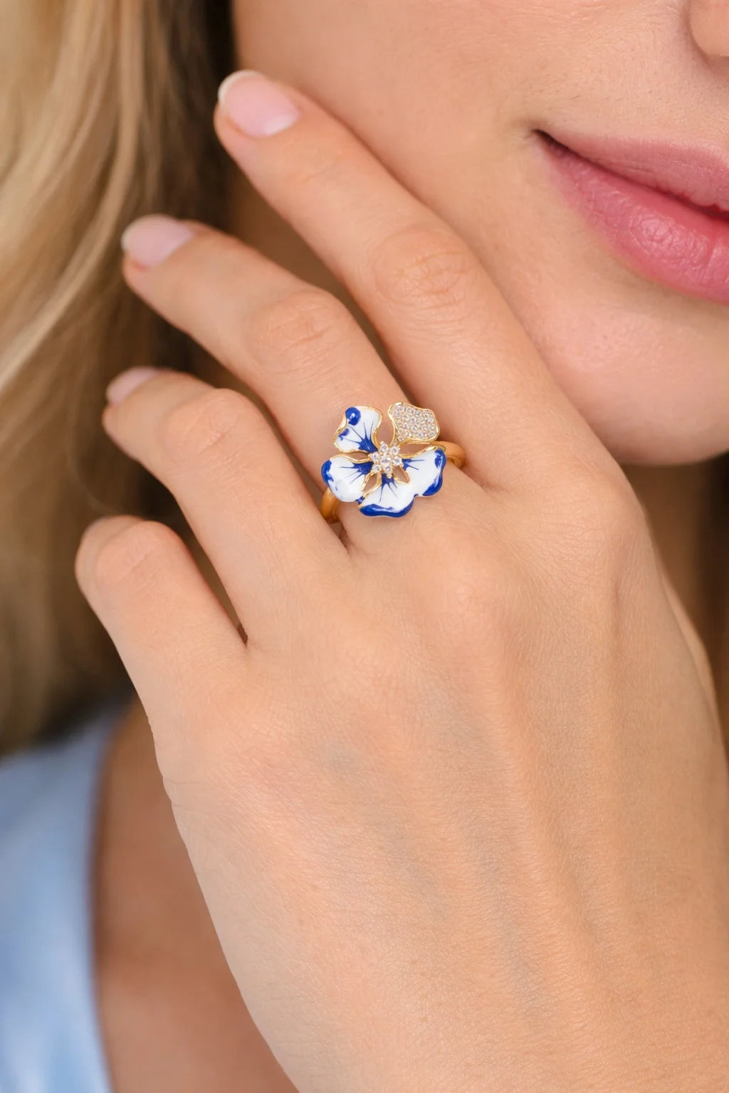 Blue Enamel Flower Ring