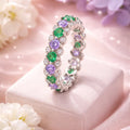 Emerald & Amethyst Sterling Silver Eternity Band Gemstones