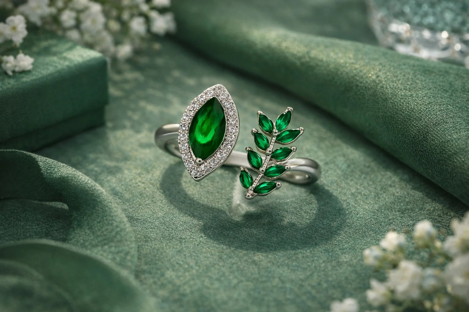 Emerald Leaf Ring