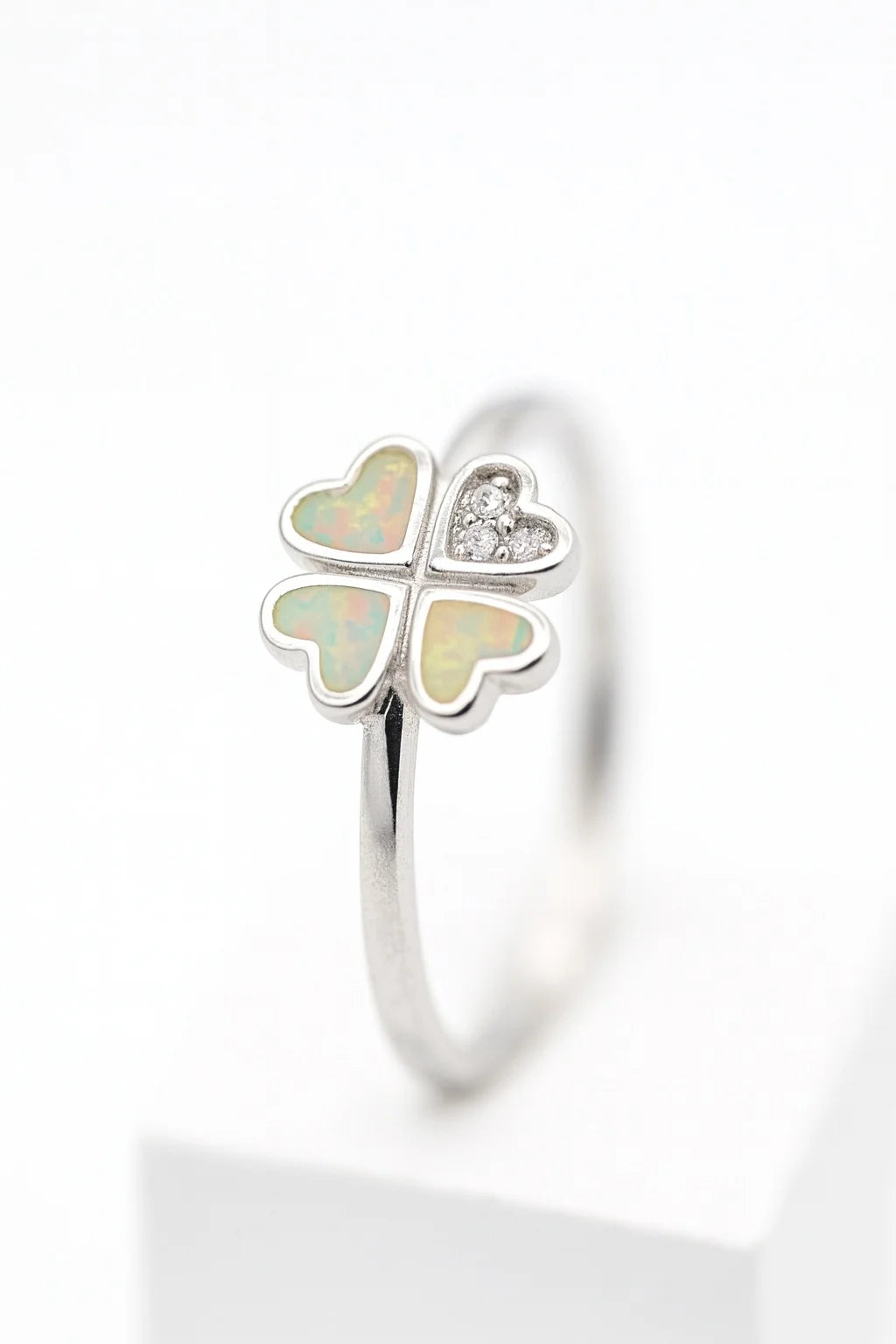 Four-Leaf Clover Ring | Opal Hearts & Swiss Zirconia