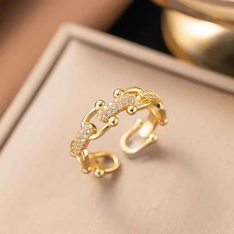 Geometric Link Zircon Ring