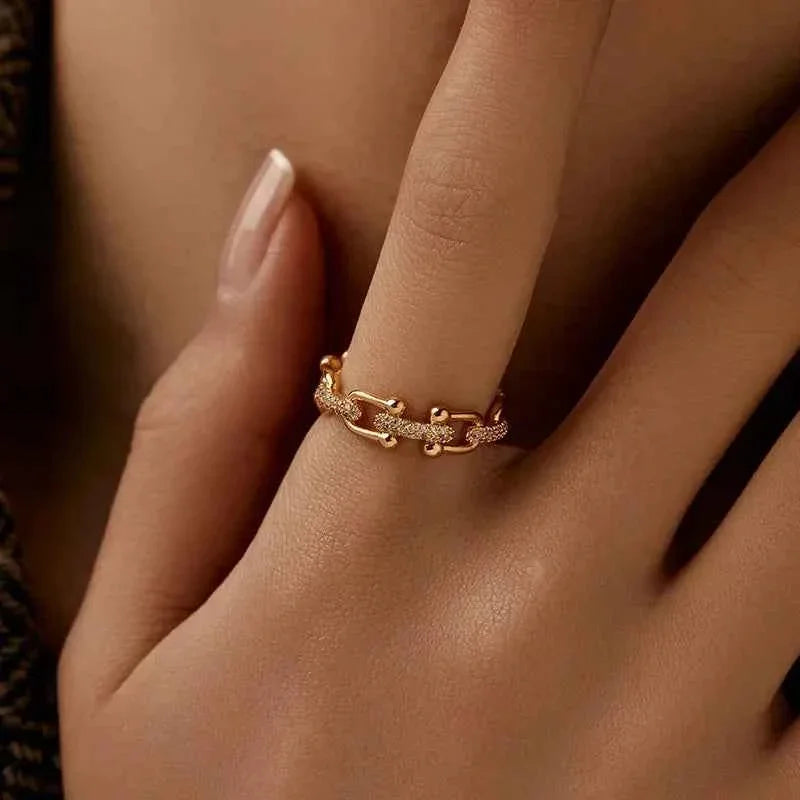 Geometric Link Zircon Ring