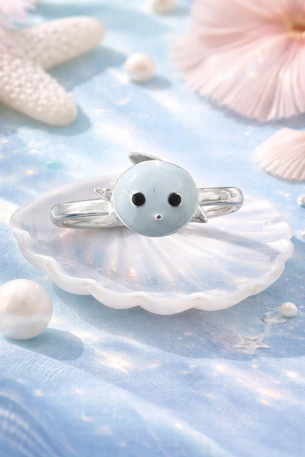 Grey Kitty Enamel Ring