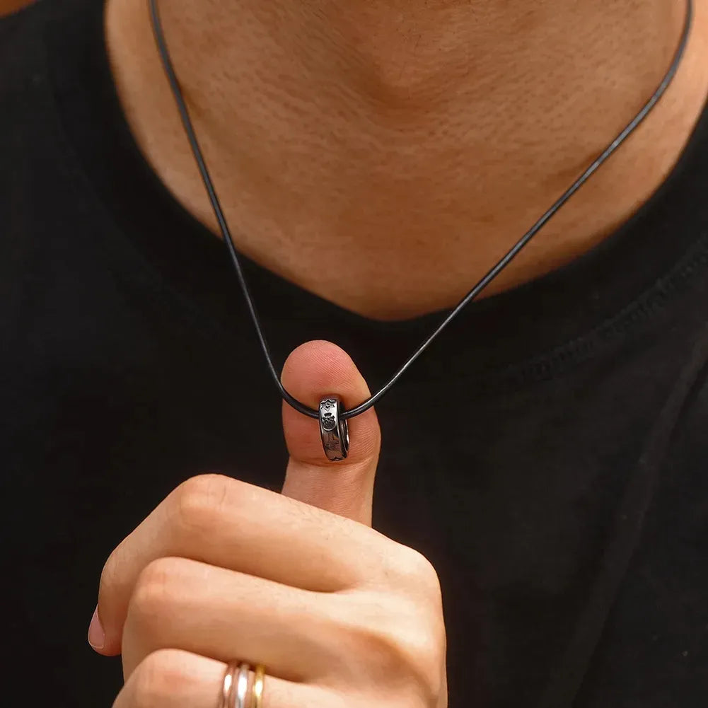 Leather Engraved Ring Necklace