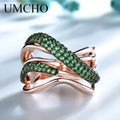 Emerald Green Rose Gold Plated Wave Ring