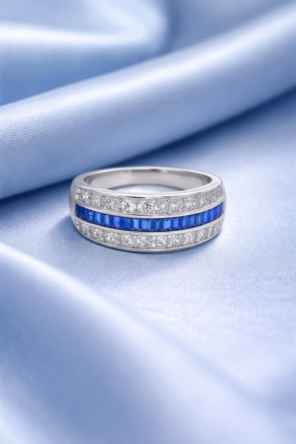 Women's Baguette & White Zircon Triple Row Band Ring Statement Cocktail Ring
