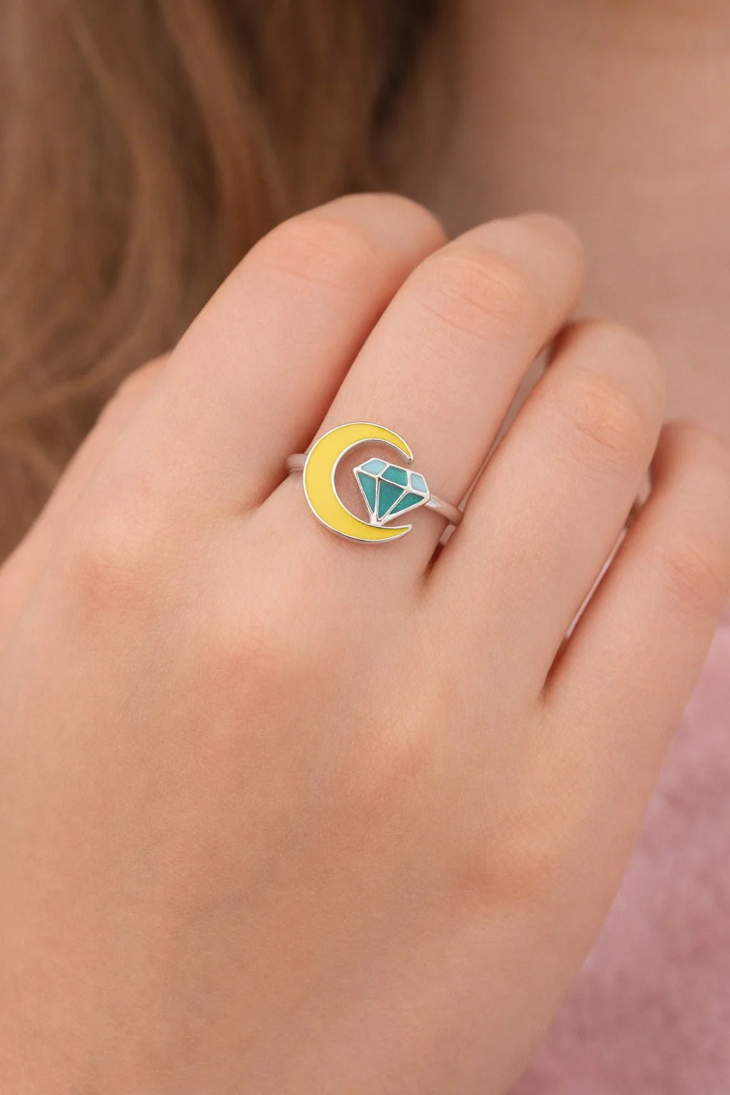 Moon & Gem Enamel Ring