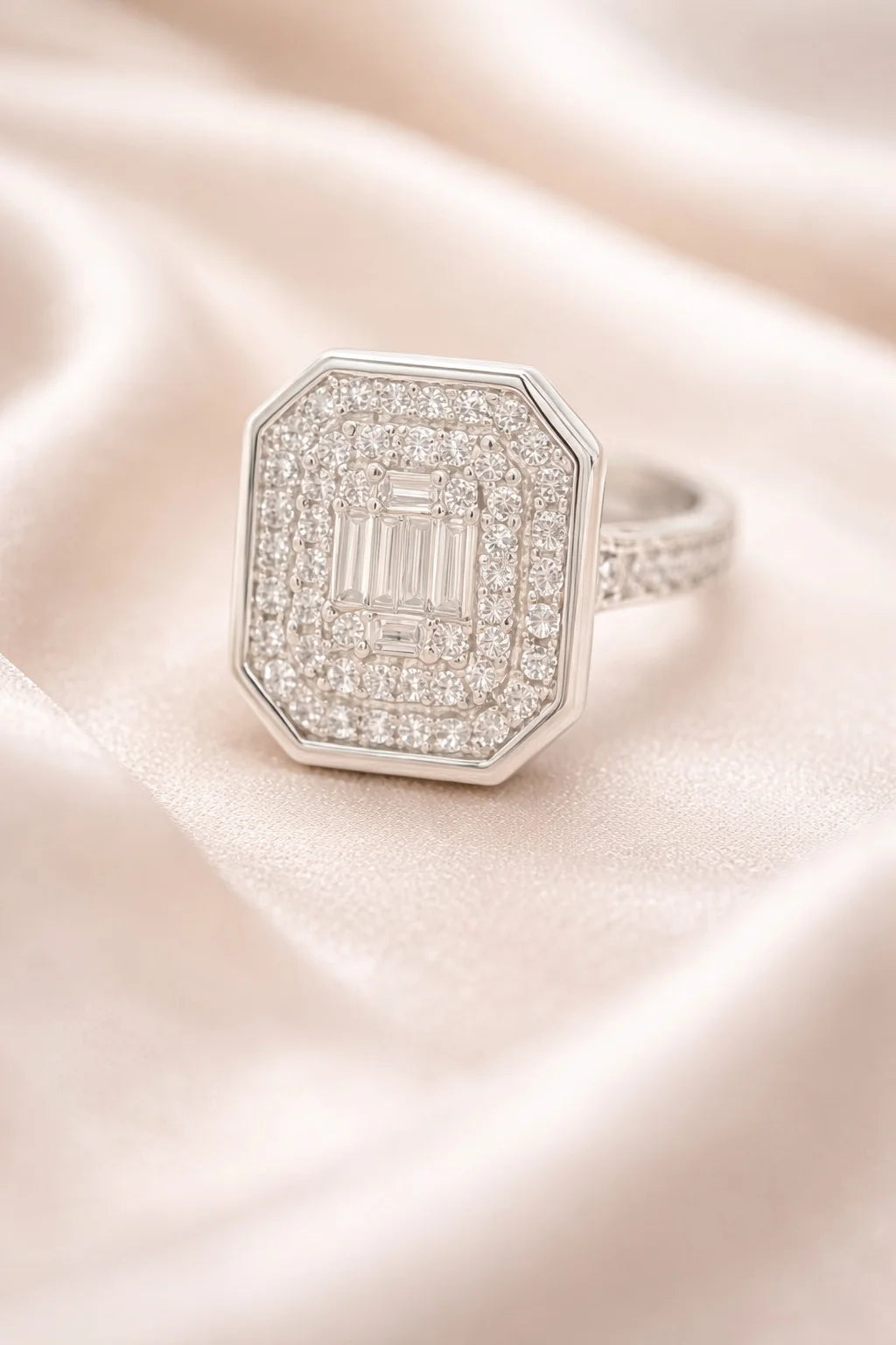 Octagon Baguette Cocktail Ring | Swiss Zirconia, Statement Design