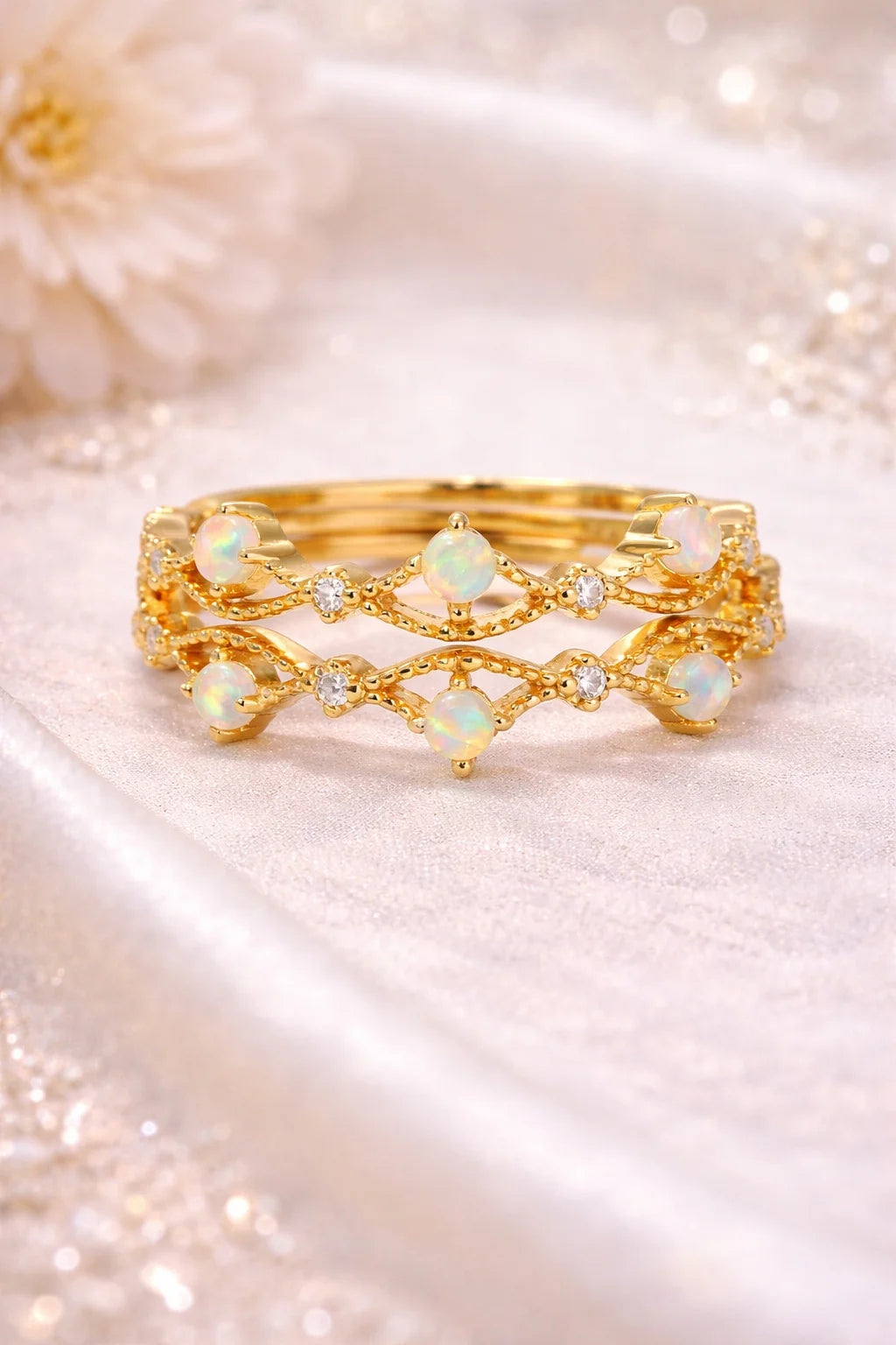 Opal Crown Ring Set | Gold Plated