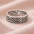 Oxidised Leaf Engraved Band Ring