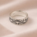 Oxidised Wave Pattern Band Ring