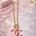 Pink Enamel Interlock Necklace