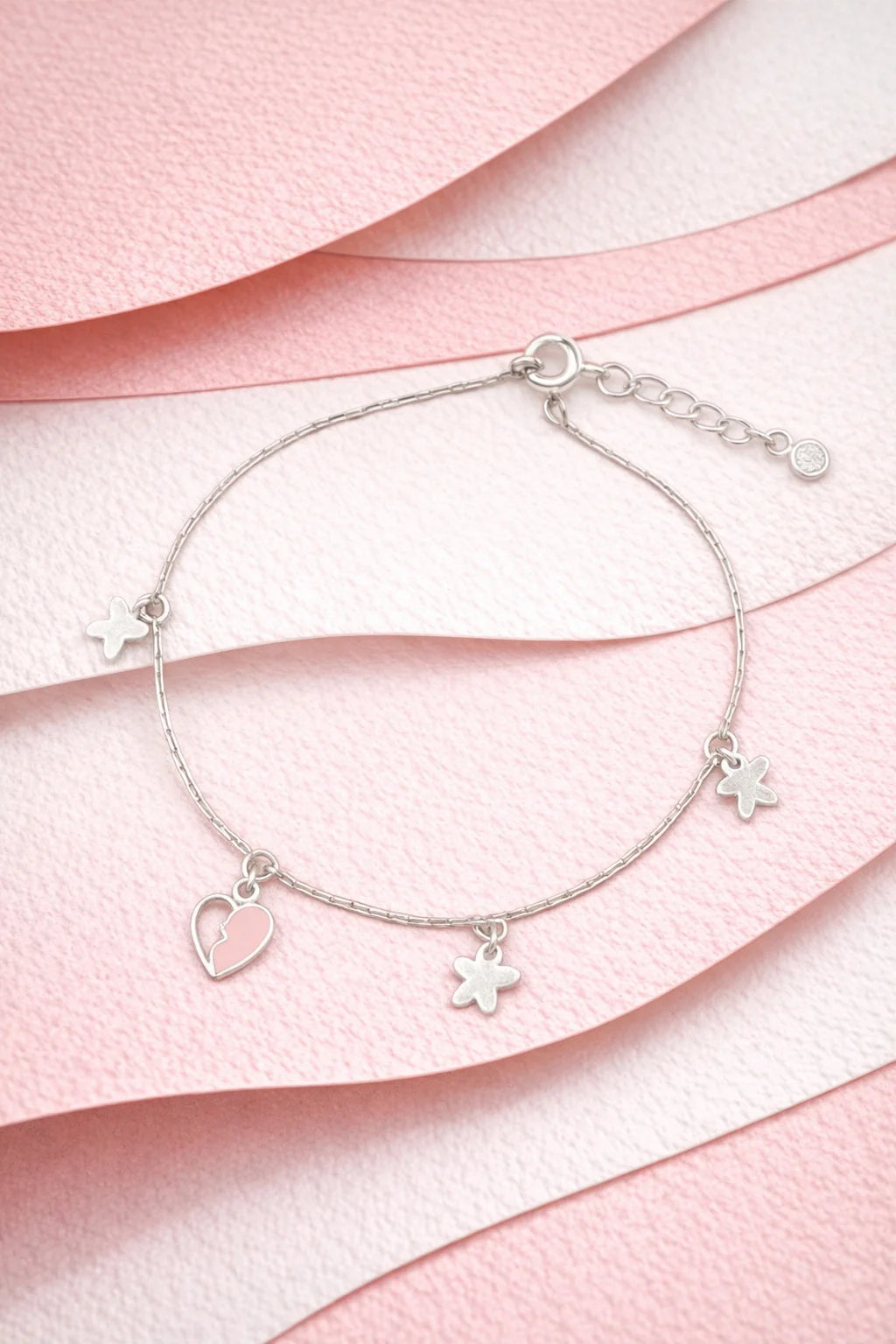 Pink Heart and Star Charm Anklet
