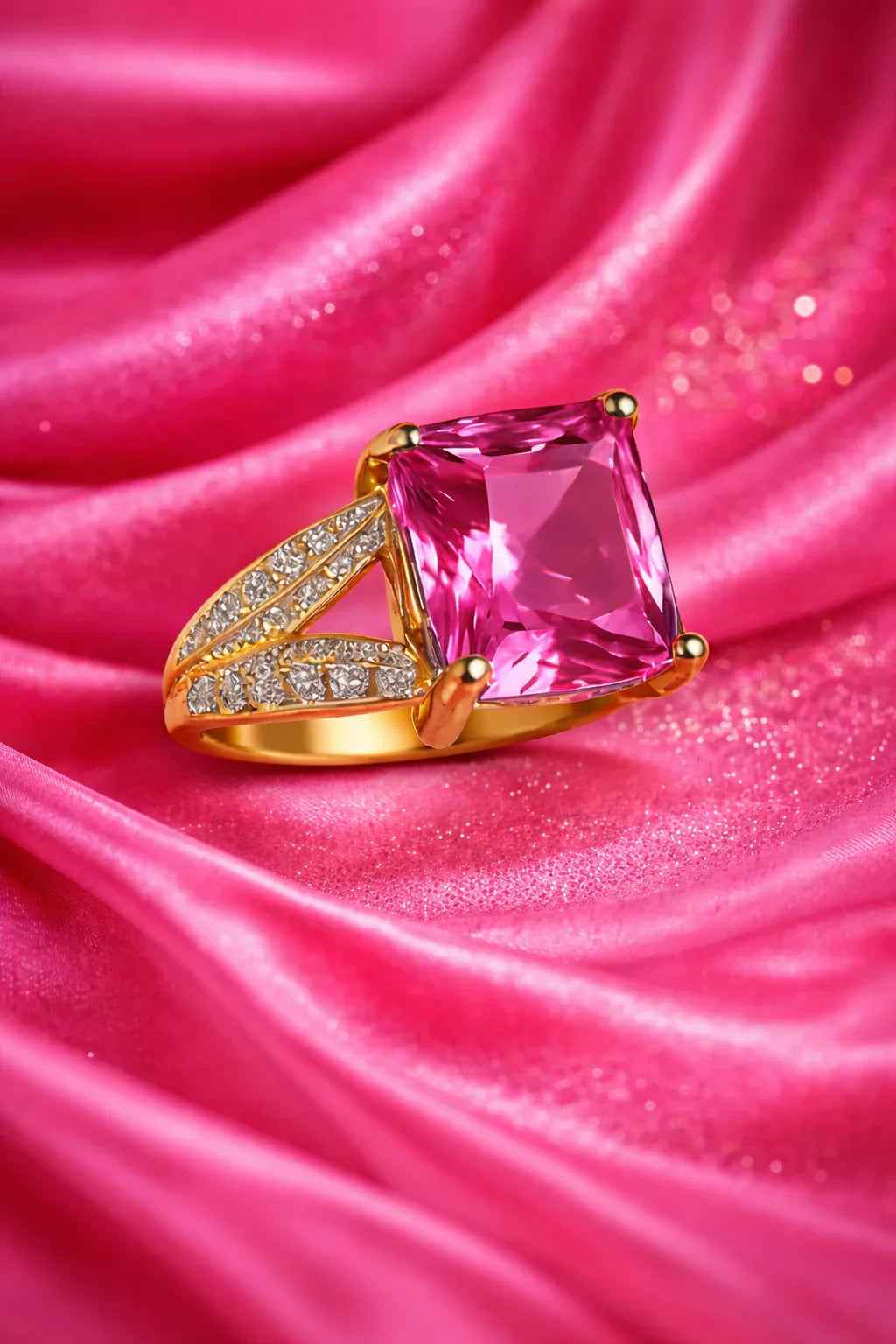 Pink Princess Cut Ring