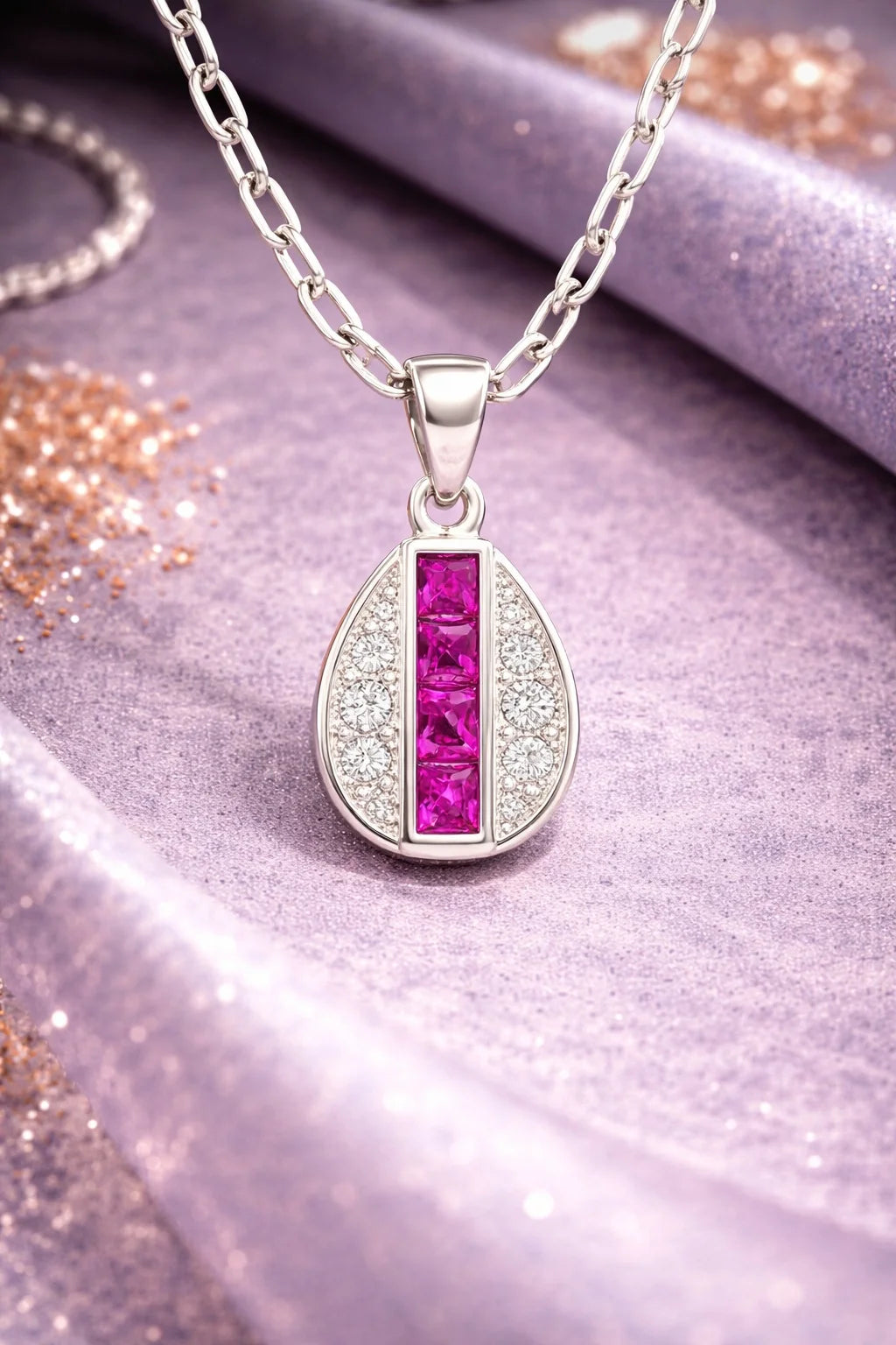 Pink Stone Teardrop Pendant