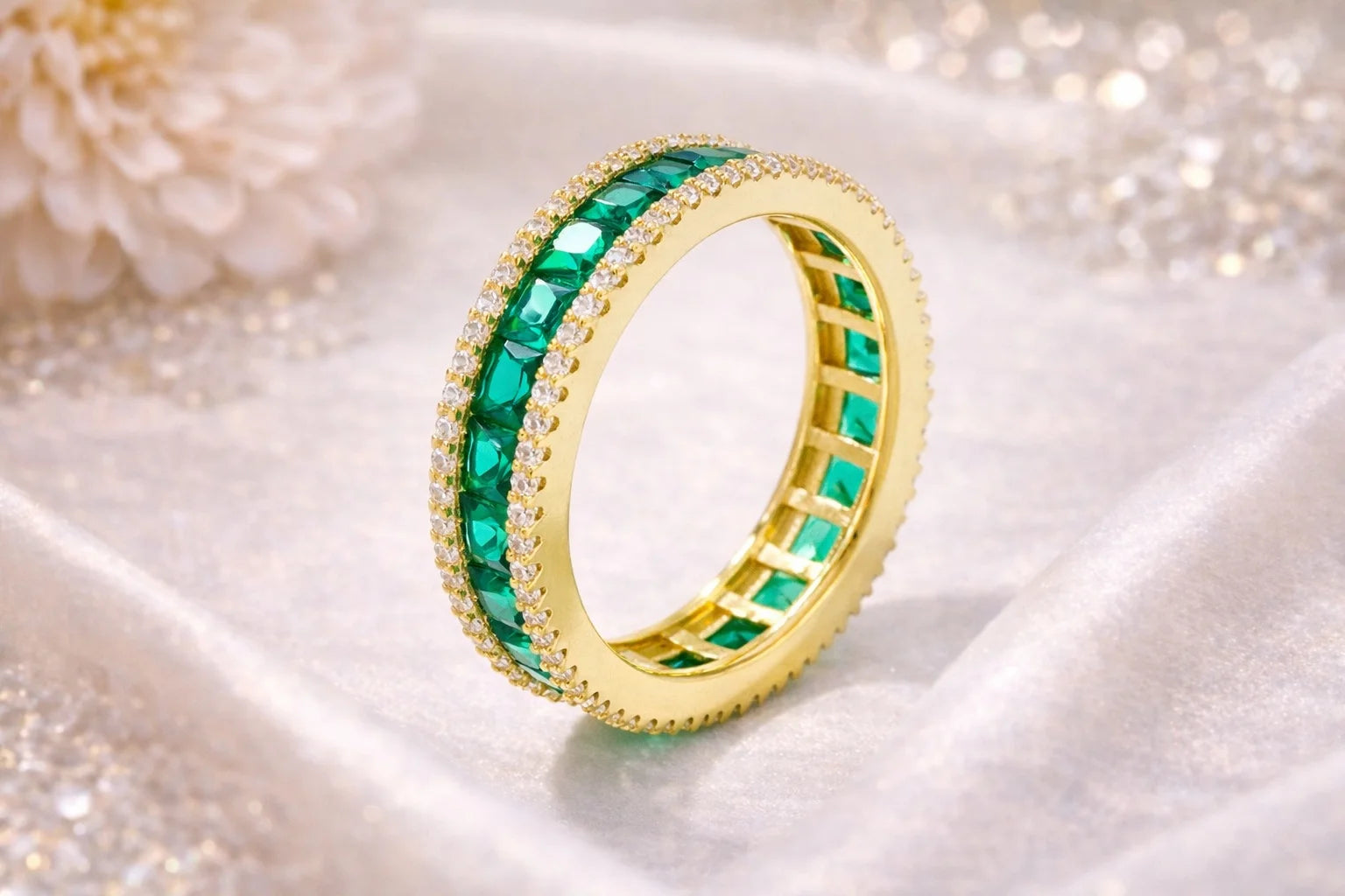 Princess Cut Emerald Eternity Band
