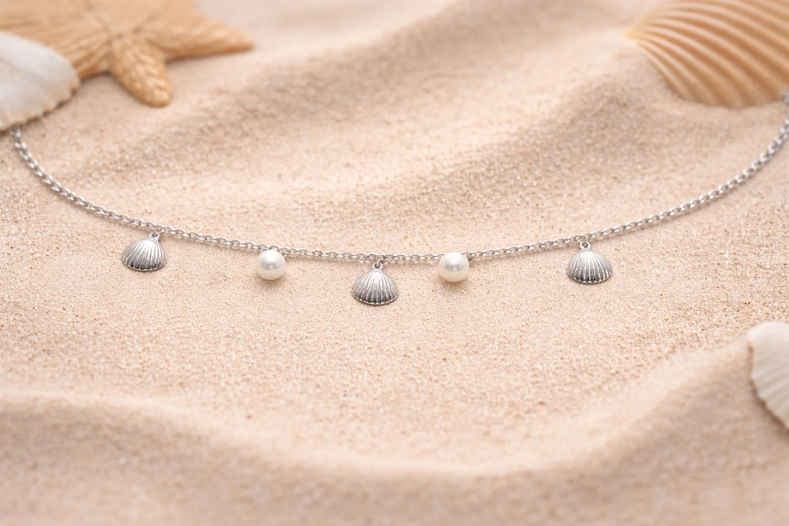 Seashell & Pearl Charm Anklet