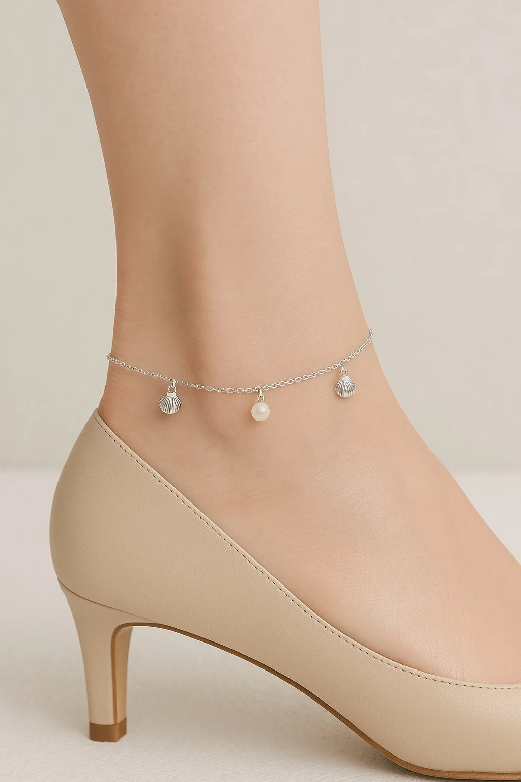 Seashell & Pearl Charm Anklet