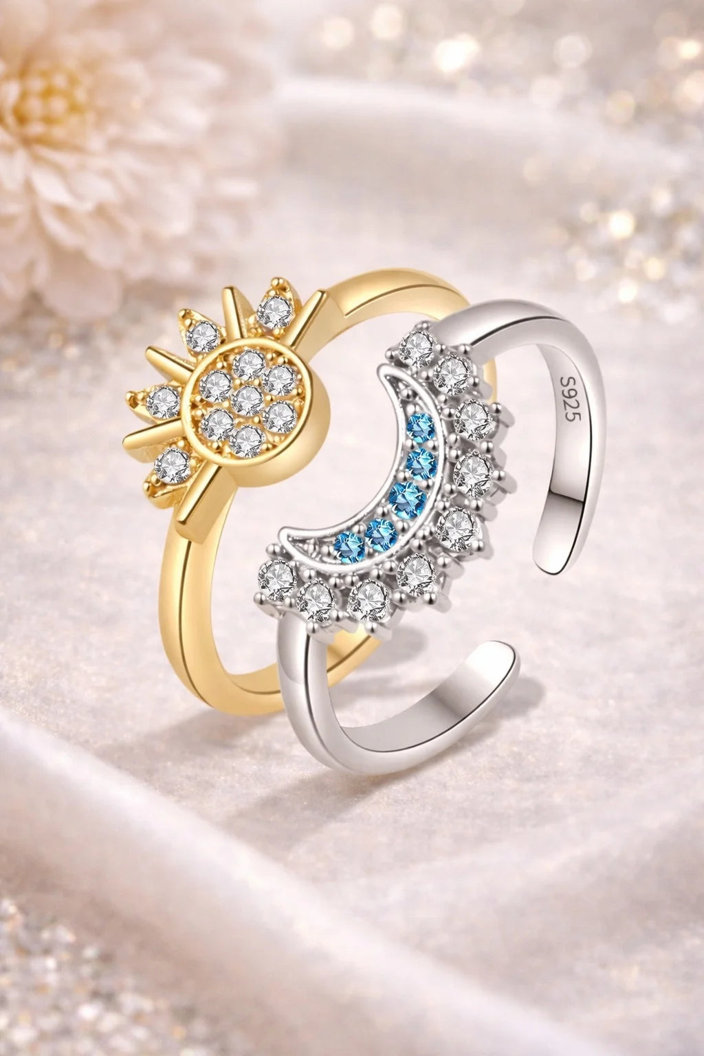Sun & Moon Dual Zircon Ring Set