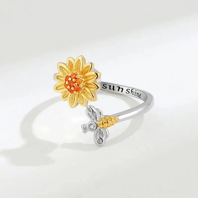 Anxiety Ring | Sunflower & Bee Open Ring