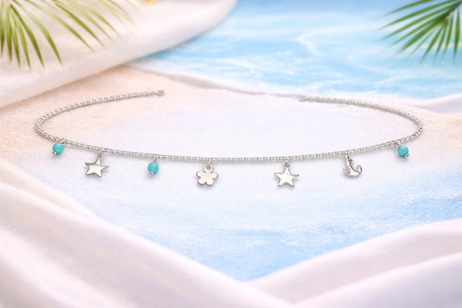 Turquoise Bead & Star Charm Anklet