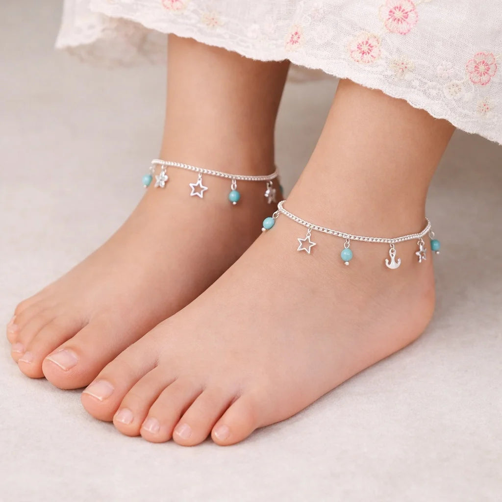 Turquoise Bead & Star Charm Anklet