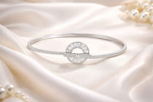 Baguette & Round Cubic Zirconia Bangle Bracelet